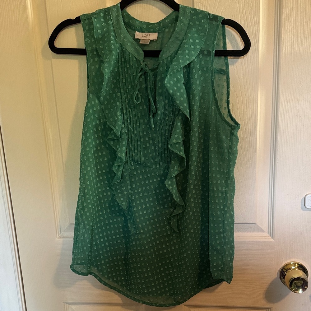LOFT Teal Sleeveless Ruffle Blouse